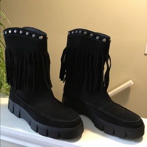 GEOX BLACK SUEDE FRINGE BOOTS